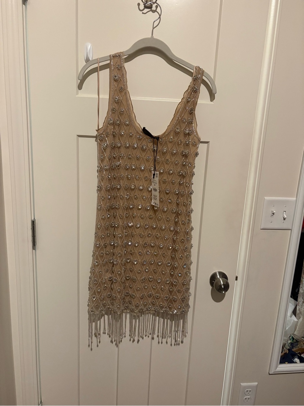 ZARA JEWEL BEADED SHORT DRESS Medium Silver NWT - Picture 6 of 9